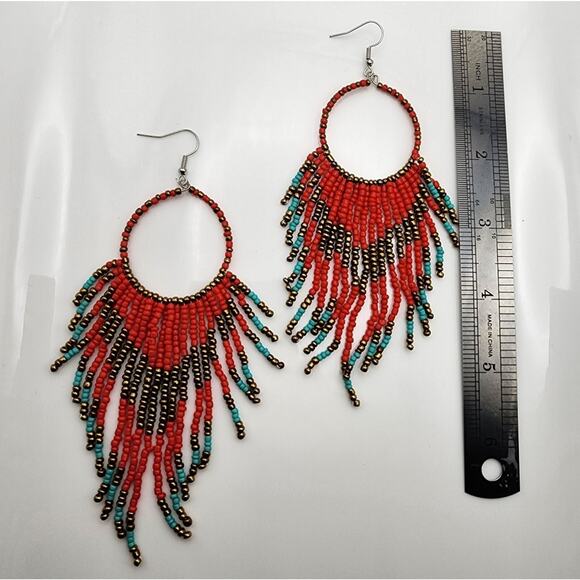 Free People Red and Turquoise Beaded Earrings - Picture 9 of 9